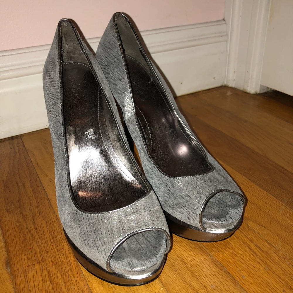 Calvin Klein Silver Open Toe Heels